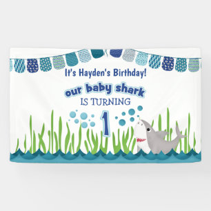 Lustiger 1. Geburtstag Blau Türkis Hai Ozean Kind  Banner