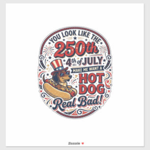 Lustiger 250. 4. Juli Hot Dog Dachshund Aufkleber