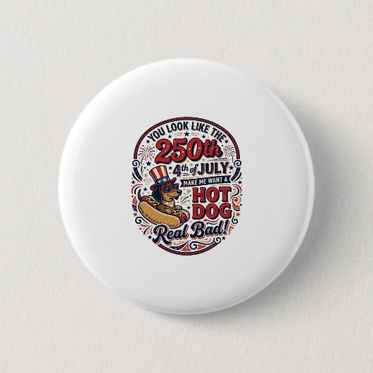 Lustiger 250. 4. Juli Hot Dog Dachshund Button (Vorderseite)