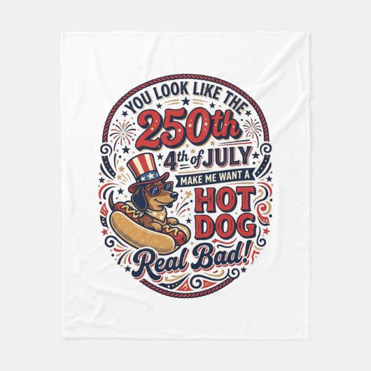 Lustiger 250. 4. Juli Hot Dog Dachshund Fleecedecke (Vorderseite)