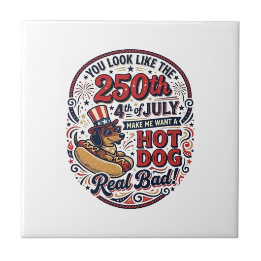 Lustiger 250. 4. Juli Hot Dog Dachshund Fliese (Vorderseite)
