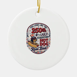 Lustiger 250. 4. Juli Hot Dog Dachshund Keramik Ornament