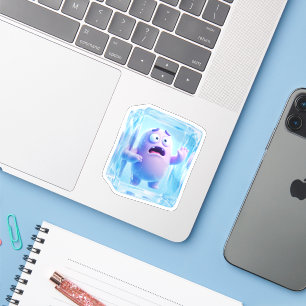 Lustiger 3D-lila-Monster-Sticker in einem Eiswürfe Aufkleber