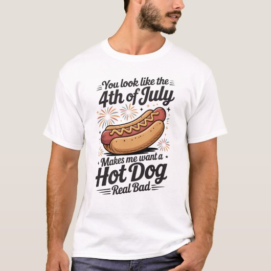 Lustiger 4. Juli Hot Dog T-Shirt (Vorderseite)
