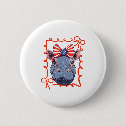Lustiger 4. Juli Nilpferd Liebhaber Coquette Schle Button (Vorderseite)
