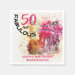 Lustiger 50. Geburtstag Vintage Mädchen Fahrrad Serviette