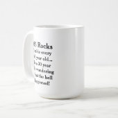Lustiger „65 Rocks“-Geburtstag Kaffeetasse (Vorderseite Links)
