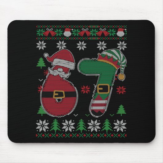 Lustiger 67 Meme 6 7 hässlicher Pullover für Weihn Mousepad (Vorne)