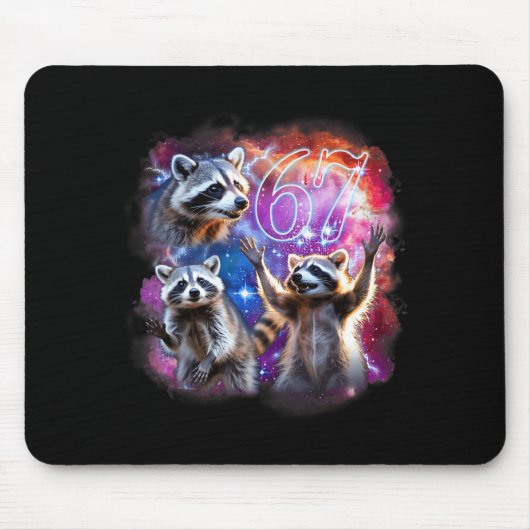 Lustiger 67 Meme Waschbär Heult den Mond an Sechs Mousepad (Vorne)