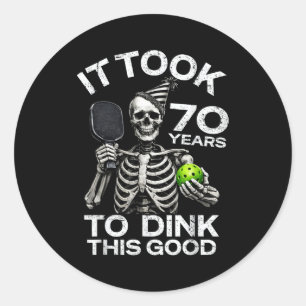Lustiger 70. Geburtstag Pickleball Skelett Dink-Wi Runder Aufkleber