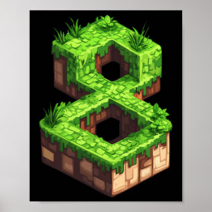 Lustiger 8. Geburtstag Zahl 8 Videospieler Pixel T Poster