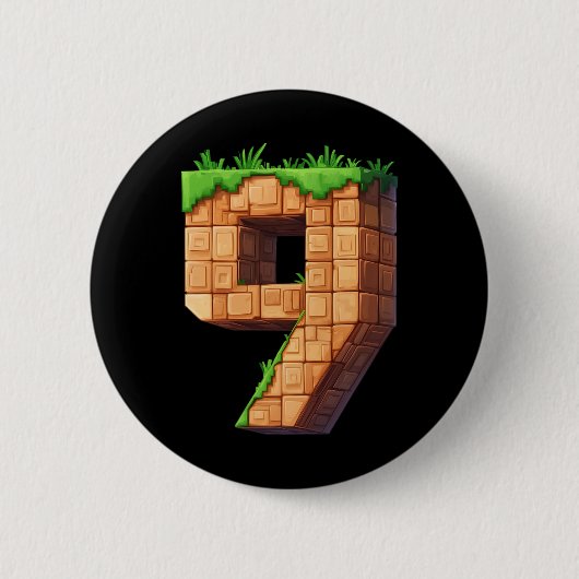 Lustiger 9. Geburtstag Nummer 9 Videospieler Pixel Button (Vorderseite)