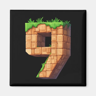 Lustiger 9. Geburtstag Nummer 9 Videospieler Pixel Magnet