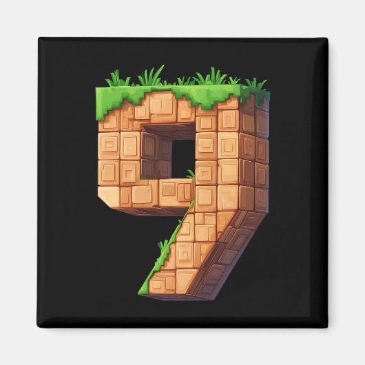 Lustiger 9. Geburtstag Nummer 9 Videospieler Pixel Magnet (Vorne)