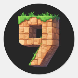 Lustiger 9. Geburtstag Nummer 9 Videospieler Pixel Runder Aufkleber