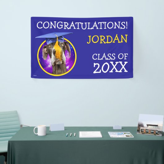 Lustiger Abschluss-Hundetragender Hut Banner (Messeveranstaltung)