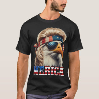 Lustiger Adler Merica 4. Juli Blond Perücke Mullet T-Shirt