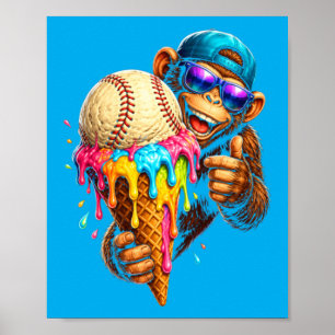Lustiger Affe Baseball Eis Drip Sport Fan Poster