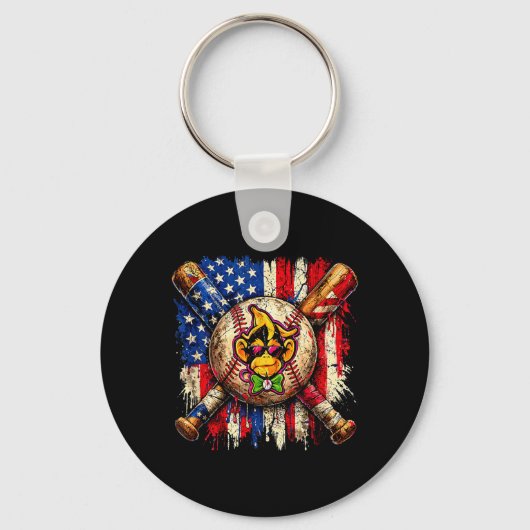 Lustiger Affe Baseball-Maskottchen mit amerikanisc Schlüsselanhänger (Vorderseite)