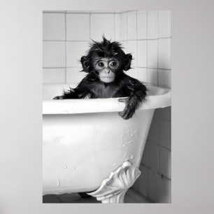 Lustiger Affe Bubble-Bad-Druck Skurriler Badezimme Poster