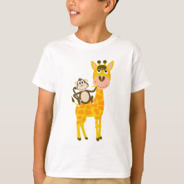 Lustiger Affe, der einen Giraffen-Cartoon reitet T-Shirt