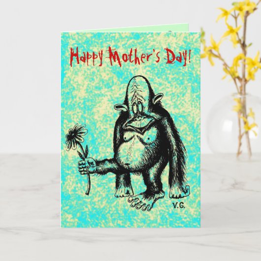 Lustiger Affe glückliche Karte Mutter Tages (Gelbe Blume)