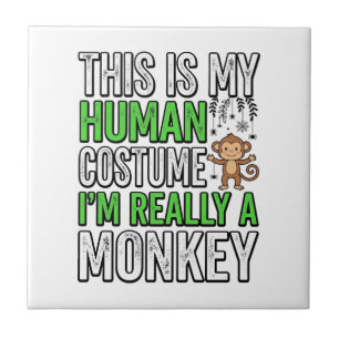 Lustiger Affe Mensch Kostüm Halloween-Shirt-Design Fliese