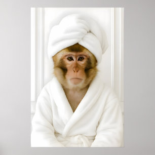 Lustiger Affen-Badezimmer-Druck, Affe im Bademante Poster