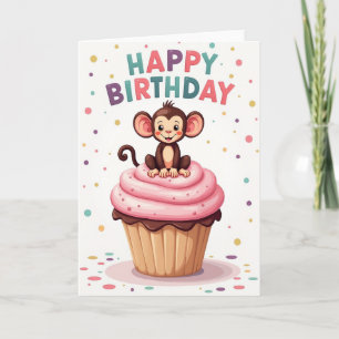 Lustiger Affen-Cupcake-Geburtstagskarte Karte