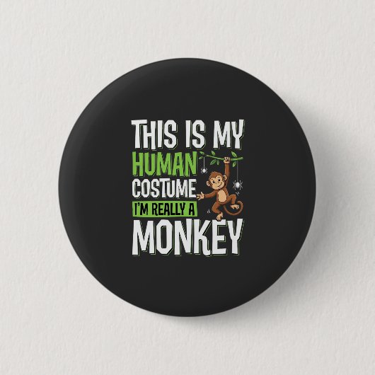 Lustiger Affenkostüm Halloween Vektor Button (Vorderseite)
