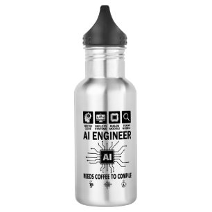 Lustiger AI-Ingenieur-Liebhaber braucht Kaffee zum Edelstahlflasche