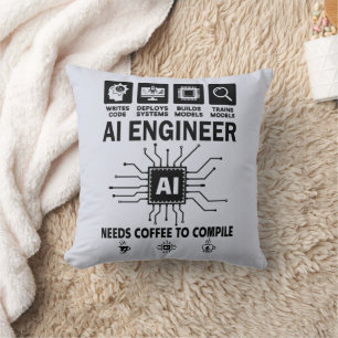Lustiger AI-Ingenieur-Liebhaber braucht Kaffee zum Kissen