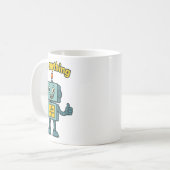 Lustiger Ai-Roboter mit Zitat 'Frag Alles' _ Geek- Kaffeetasse (Vorderseite Links)