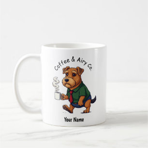 Lustiger Airedale Terrier Hund Geschäftsanzug Kaff Kaffeetasse