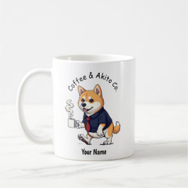 Lustiger Akita-Hund im Geschäftsanzug Kaffee  Kaffeetasse
