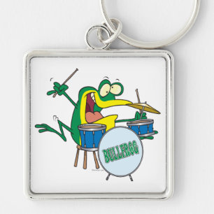 lustiger alberner Cartoon-Frosch-Schlagzeuger Cart Schlüsselanhänger