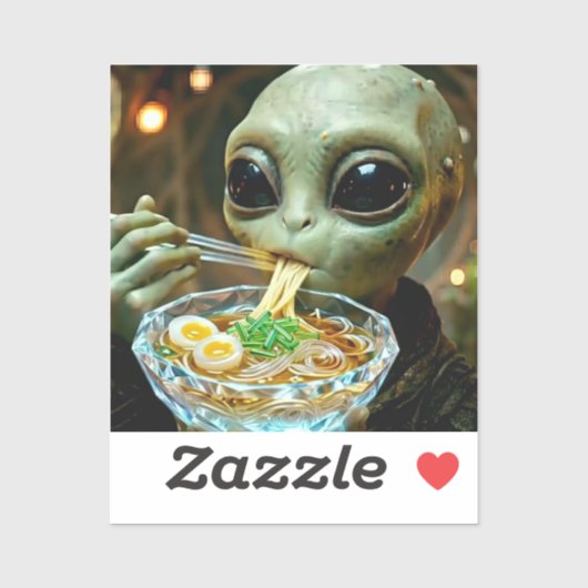 Lustiger Alien, der Ramen-Nudeln isst Aufkleber (Blatt)