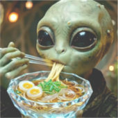 Lustiger Alien, der Ramen-Nudeln isst Aufkleber (Vorderseite)