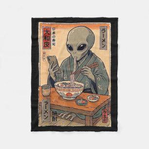 Lustiger Alien isst Ramen Retro japanische Männer Fleecedecke