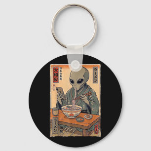 Lustiger Alien isst Ramen Retro japanische Männer  Schlüsselanhänger