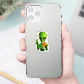 Lustiger Alien-Kopf isst Pizza UFO  Aufkleber (Telefon)
