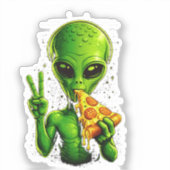 Lustiger Alien-Kopf isst Pizza UFO  Aufkleber (Vorderseite)