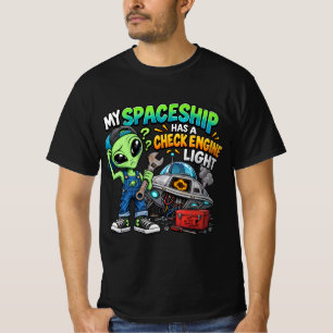 Lustiger Alien-Mechaniker-Weltraumschiff Kontrolll T-Shirt