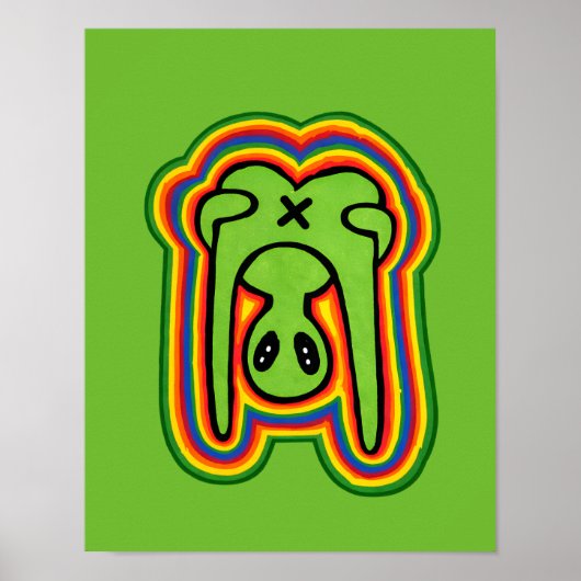Lustiger Alien Retro Bunter Psychedelischer Regenb Poster (Vorne)