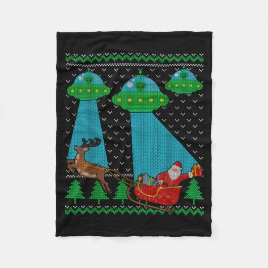 Lustiger Alien Ufo Weihnachtsmann Schlitten Hässli Fleecedecke (Vorderseite)
