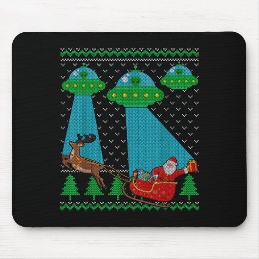 Lustiger Alien Ufo Weihnachtsmann Schlitten Hässli Mousepad (Vorne)