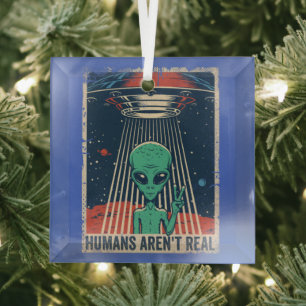 Lustiger Alien-UFO-Weltraum-Verschwörung Ornament Aus Glas