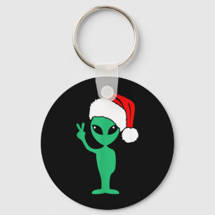 Lustiger Alien-Weihnachtsmann-Hut Friedenszeichen Schlüsselanhänger