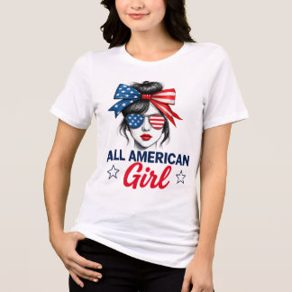 lustiger ALL AMERICAN Girl Patriotic T - Shirt - 4