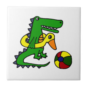 Lustiger Alligator am Strand Cartoon Fliese